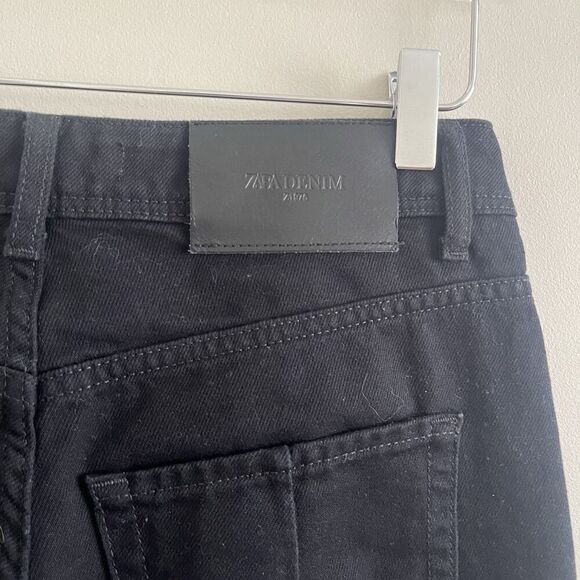 ZARA Wide Leg Jeans Womens 4 Black High Waist 100% Cotton Classic Minimalist - Picture 12 of 14